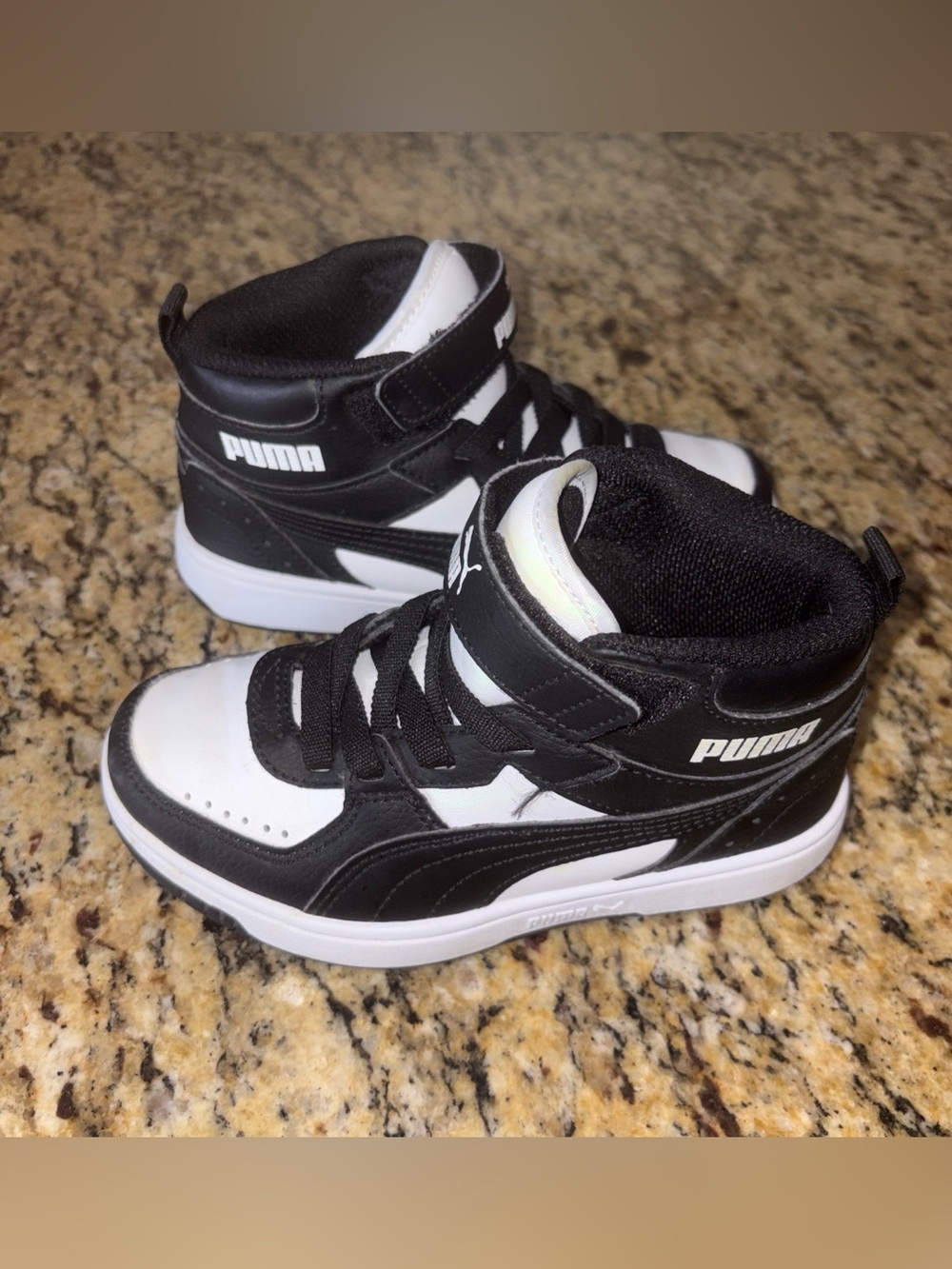 Puma Kids Black and White High-Top Sneakers